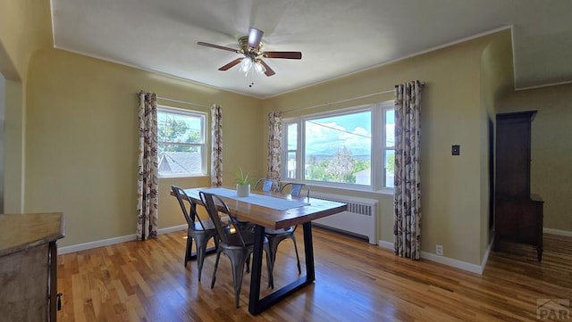 316 N Hooper Ave, Walsenburg, CO 81089 - dining room with radiator heating unit, wood finished floors, and a ceiling fan