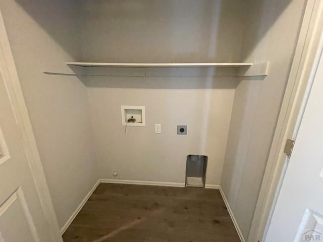 clothes washing area featuring hookup for a washing machine, laundry area, hookup for an electric dryer, and baseboards