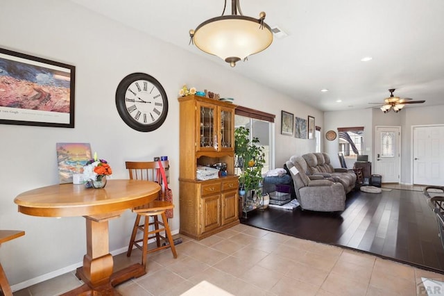 5073 Buchanan Dr, Pueblo, CO 81008 - dining area with ceiling fan, recessed lighting, and light tile patterned floors