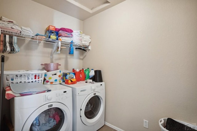 5073 Buchanan Dr, Pueblo, CO 81008 - washroom featuring independent washer and dryer and attic access