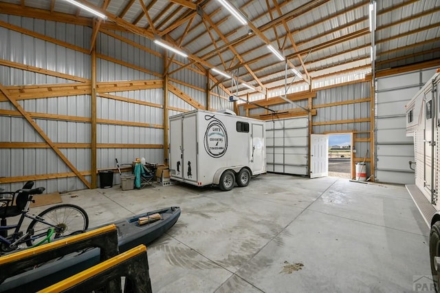 garage with metal wall