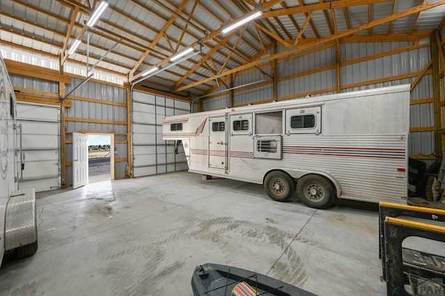 garage with metal wall