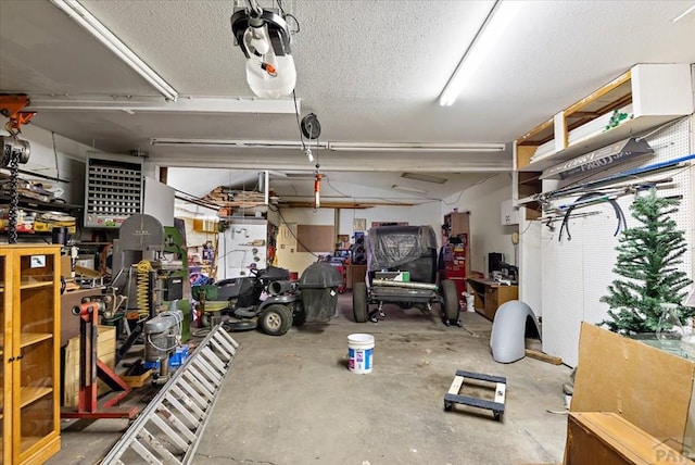 garage featuring a workshop area