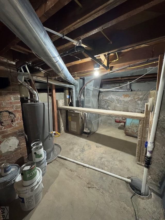 unfinished basement with gas water heater