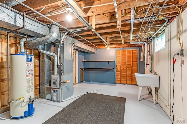 basement with gas water heater