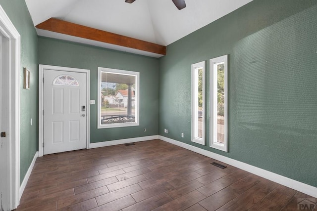 entrance foyer with a wealth of natural light, dark wood-style flooring, and visible vents