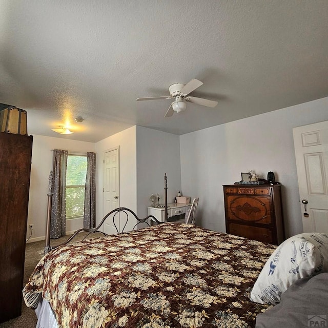 1819 W Arroyo Ave, Pueblo, CO 81004 - bedroom featuring carpet flooring, a textured ceiling, and a ceiling fan