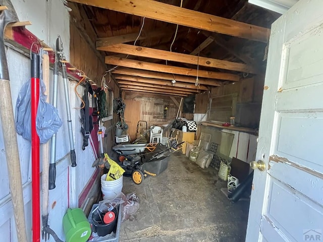 basement with a garage