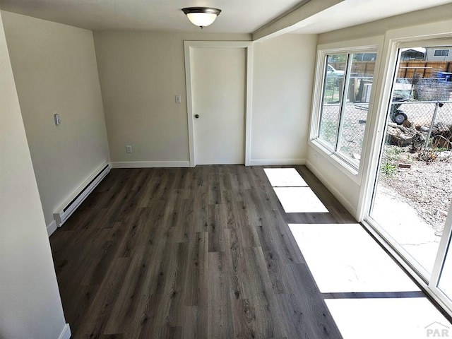 802 E 5th St, Florence, CO 81226 - unfurnished room featuring baseboard heating, baseboards, and wood finished floors