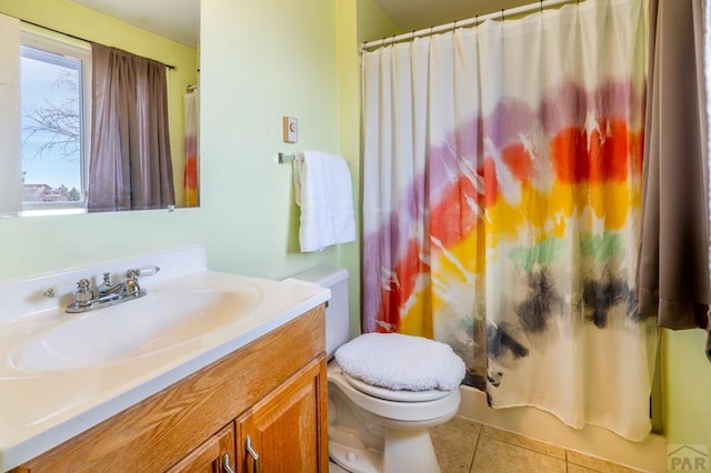 bathroom with tile patterned flooring, toilet, and vanity