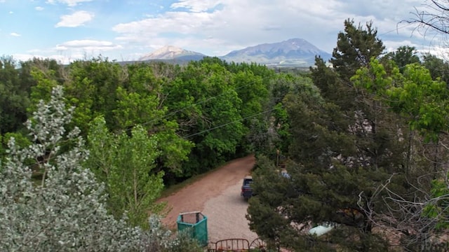 aerial view featuring a mountain view