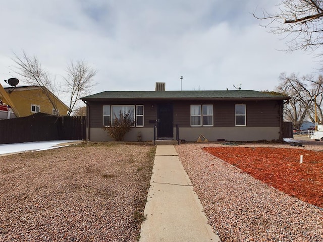 single story home featuring fence