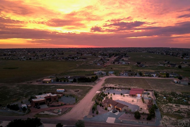 view of aerial view at dusk