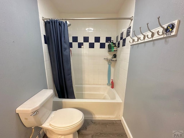 2 Kincaid Dr, Swink, CO 81077 - bathroom featuring shower / bath combo, wood finished floors, toilet, and baseboards