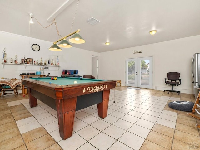 1505 Center Ln, Pueblo, CO 81006 - rec room featuring billiards table, light tile patterned floors, and french doors