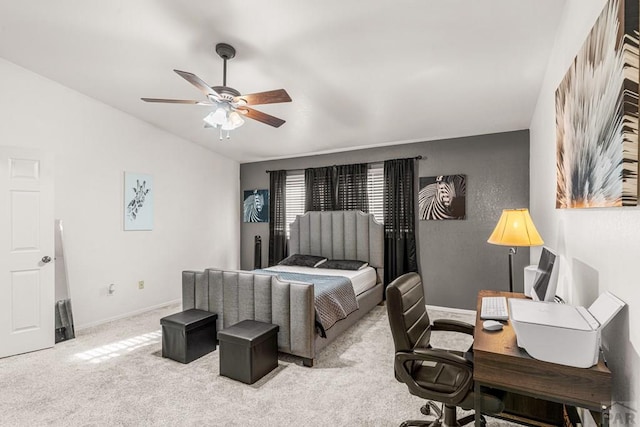 4141 Outlook Blvd Unit Q, Pueblo, CO 81008 - bedroom with a desk, carpet flooring, lofted ceiling, and a ceiling fan