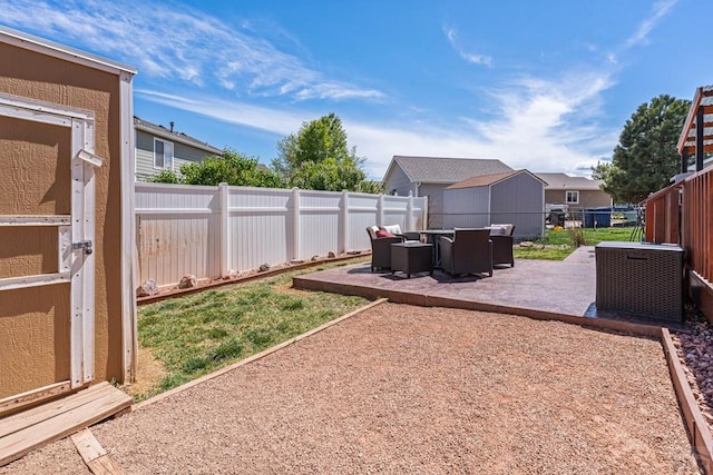 view of yard with a fenced backyard and a patio