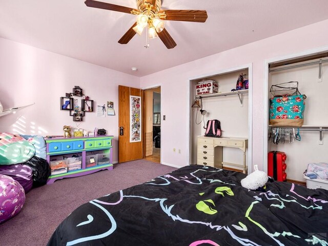 carpeted bedroom with a ceiling fan