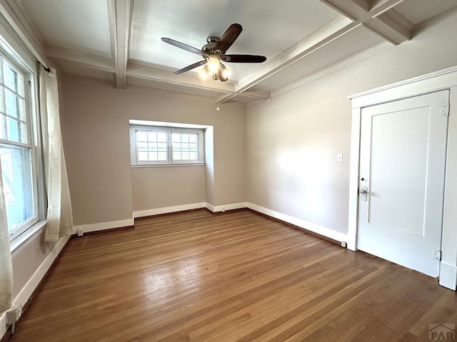 519 Broadway Ave, Pueblo, CO 81004 - unfurnished room with beam ceiling, coffered ceiling, baseboards, and wood finished floors