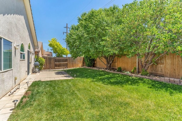 view of yard featuring a fenced backyard and a patio