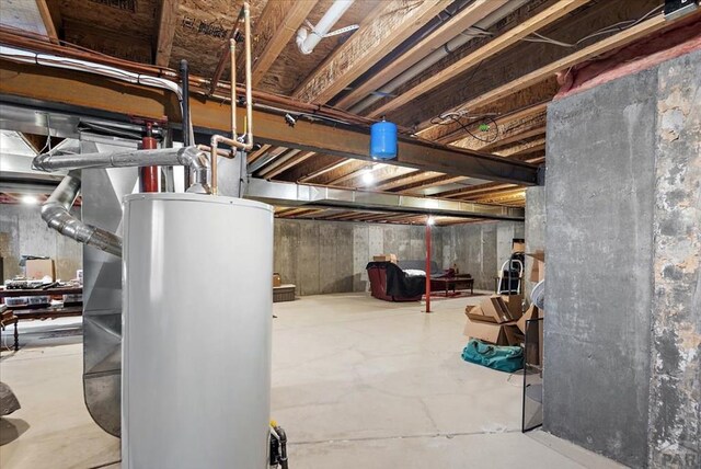 unfinished below grade area with water heater