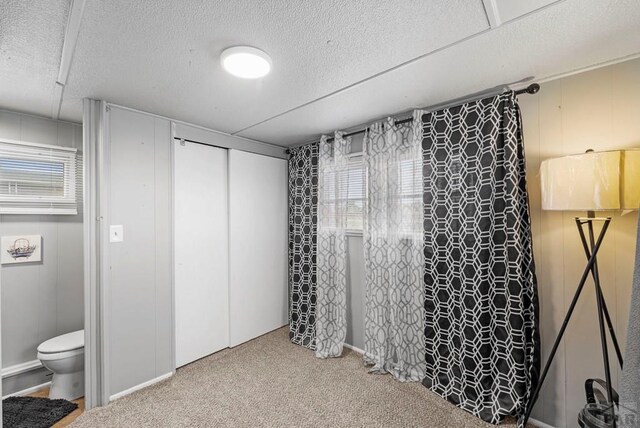 interior space featuring toilet, a wealth of natural light, and a textured ceiling