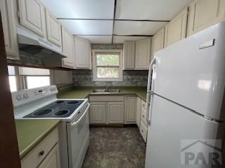 1102 Euclid Ave, Pueblo, CO 81004 - kitchen featuring white appliances and tasteful backsplash