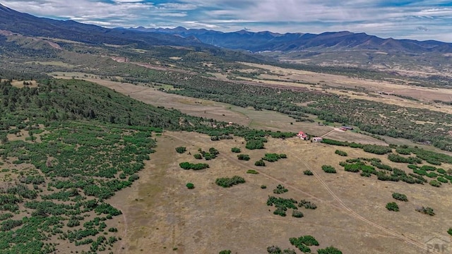 birds eye view of property with a mountain view