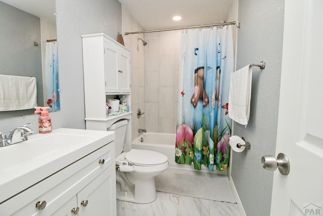 1710 E 3rd St, Pueblo, CO 81001 - full bath featuring toilet, shower / tub combo, vanity, and marble finish floor