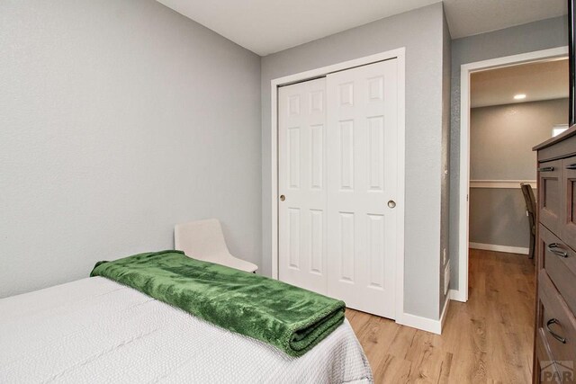 1710 E 3rd St, Pueblo, CO 81001 - bedroom featuring baseboards, light wood-style flooring, and a closet