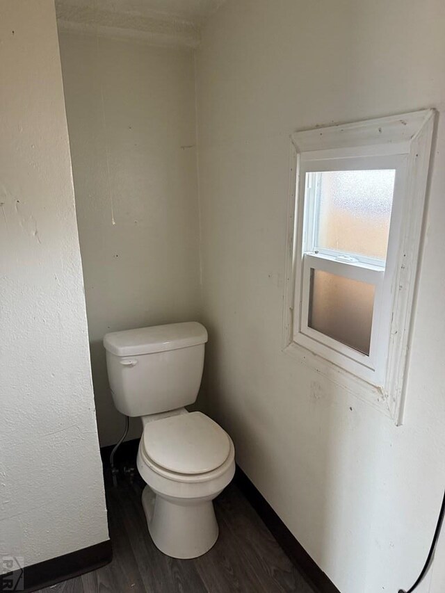 bathroom featuring toilet, baseboards, and wood finished floors