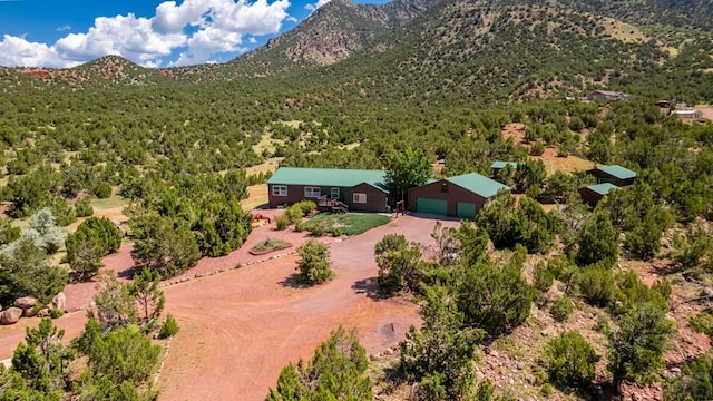 drone / aerial view featuring a mountain view