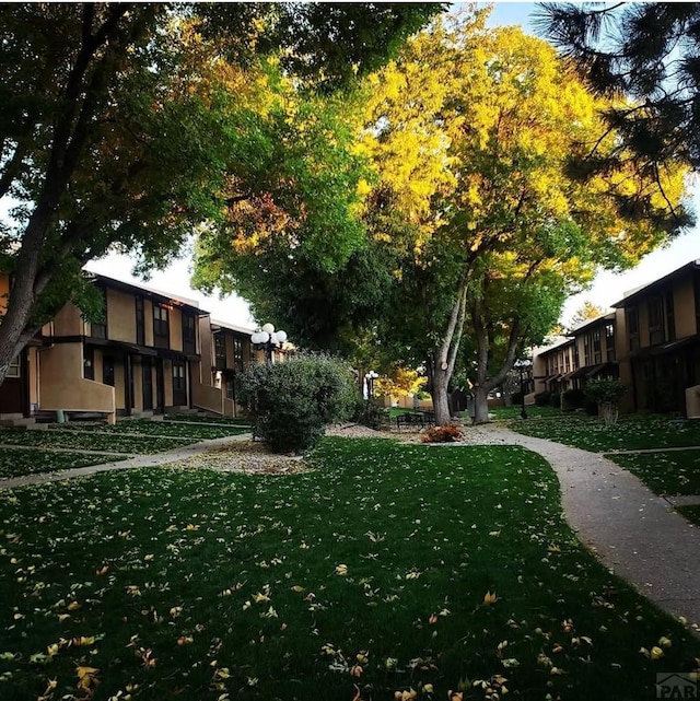 view of property's community featuring a lawn