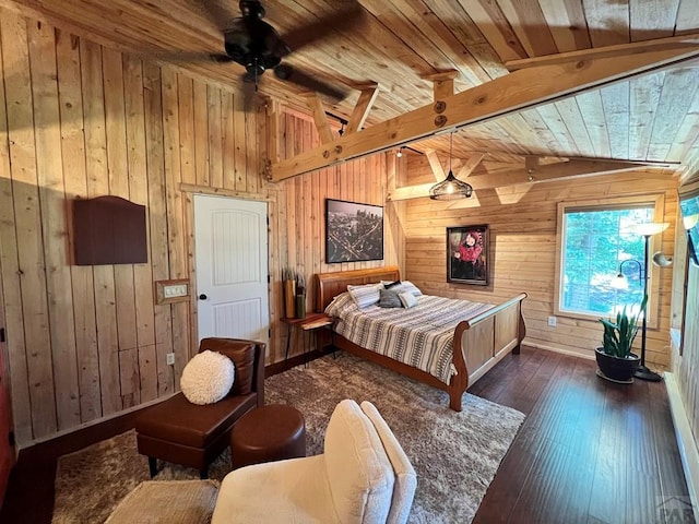 10421 Linger Longer Ln, Rye, CO 81069 - bedroom featuring wooden walls, wooden ceiling, and hardwood / wood-style floors