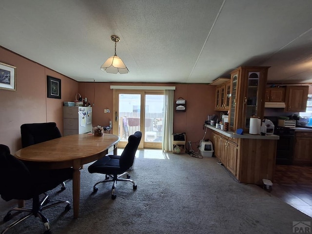 office featuring dark carpet