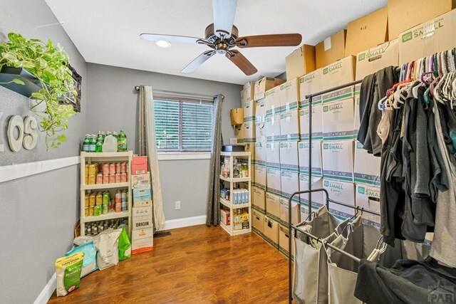 interior space with a ceiling fan