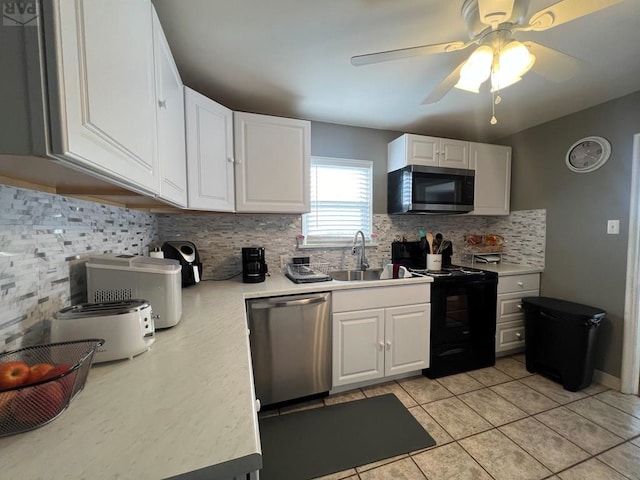 726 Morrison Ave, Pueblo, CO 81005 - kitchen with appliances with stainless steel finishes, a sink, tasteful backsplash, ceiling fan, and light countertops