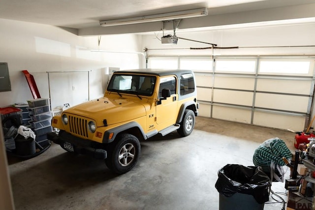 garage with a garage door opener