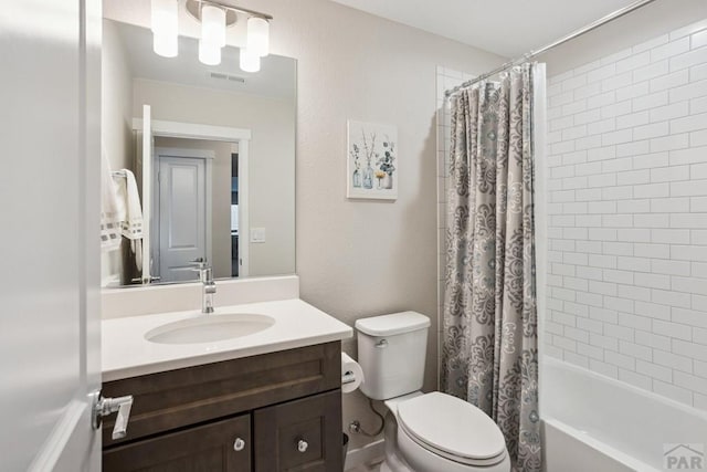 16840 New Autum Dr, Monument, CO 80132 - bathroom with vanity, toilet, and shower / bathtub combination with curtain