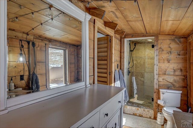 1225 Brokenhand Rd, Westcliffe, CO 81252 - bathroom featuring wooden ceiling, a shower stall, and vanity