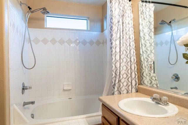 full bathroom featuring vanity and shower / tub combo