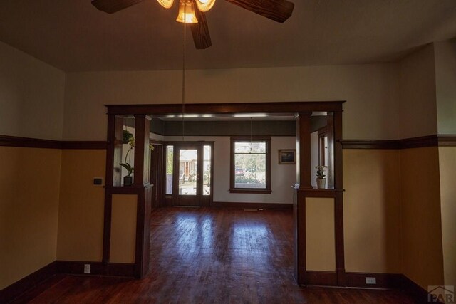 315 S Oak St, Trinidad, CO 81082 - foyer with wood finished floors, baseboards, and a ceiling fan