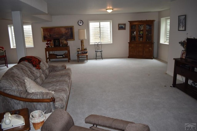 living area with light carpet