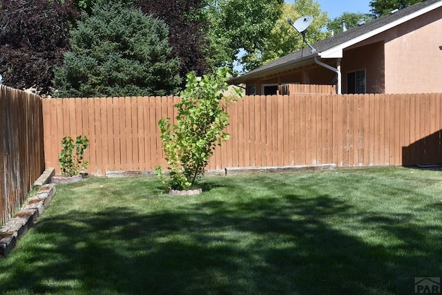 view of yard with a fenced backyard