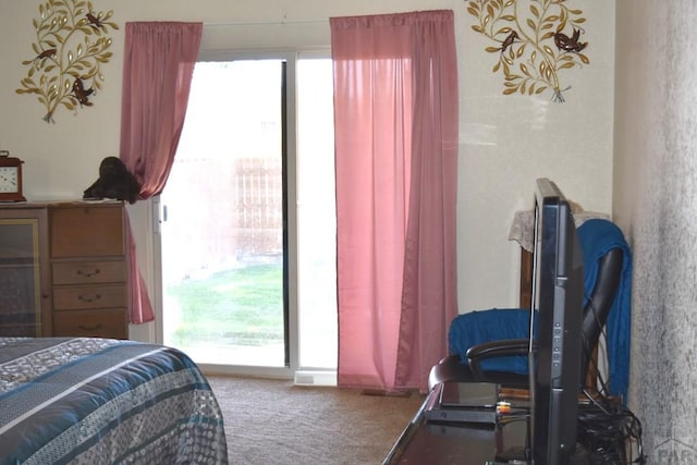 carpeted bedroom featuring multiple windows