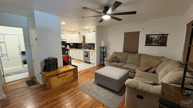 1728 Euclid Ave, Pueblo, CO 81004 - living room featuring ceiling fan, light wood finished floors, and recessed lighting