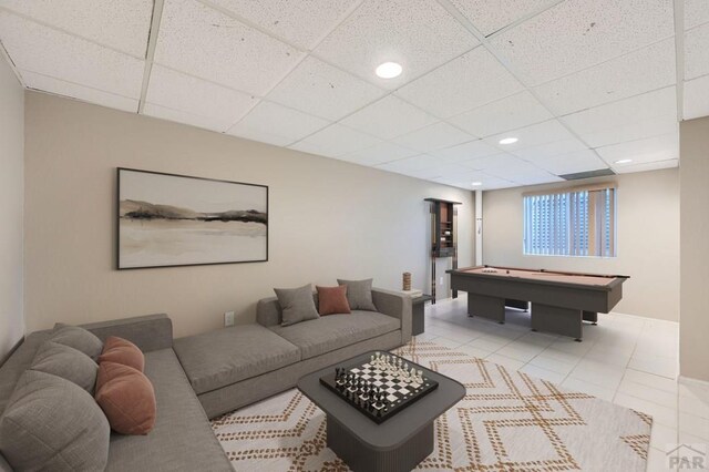 950 S Los Charros Dr, Pueblo West, CO 81007 - living area featuring pool table, light tile patterned flooring, a paneled ceiling, and recessed lighting
