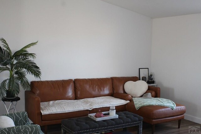 living room with baseboards and wood finished floors