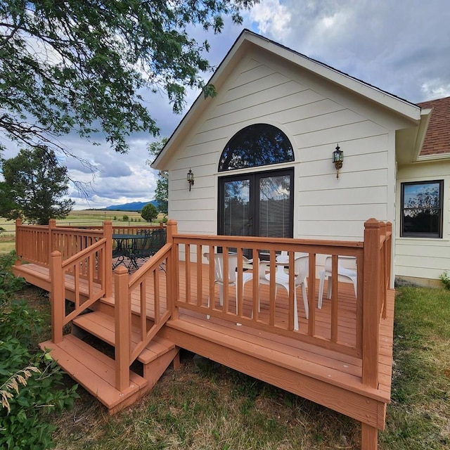 wooden terrace with french doors