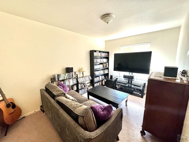 4147 Outlook Blvd Unit F, Pueblo, CO 81008 - carpeted living room featuring baseboards and a textured ceiling